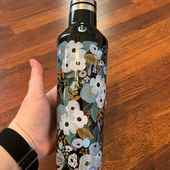 Corkcicle Rifle Paper Black and Blue Floral Water Bottle - Picture 2 of 6